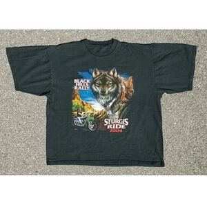 Vtg 2004 Sturgis Wolf Biker Print T-Shirt XL Distressed Fade Y2K 00s Motorcycle